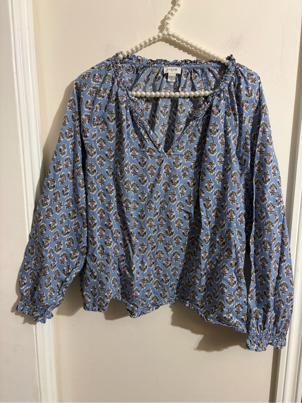 J. Crew Light Blue Floral Peasant Blouse